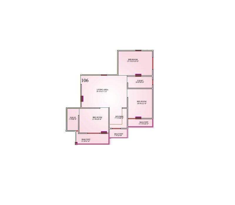 Floor plan of 3 BHK 1344 Sq. Ft. Apartment in CM Town Square II, Jaipur