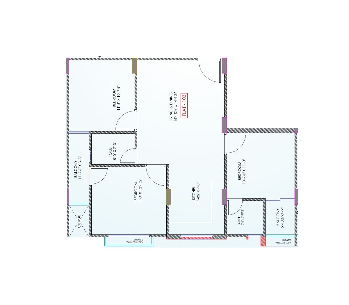 Floor plan of 3 BHK 1855 Sq. Ft. Apartment in CM Town Square III And IV, Jaipur
