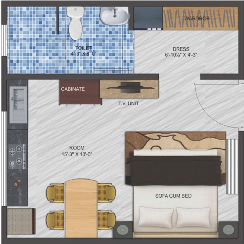 Floor plan of 320 Sq. Ft. Studio in Coral Studio 2, Jaipur