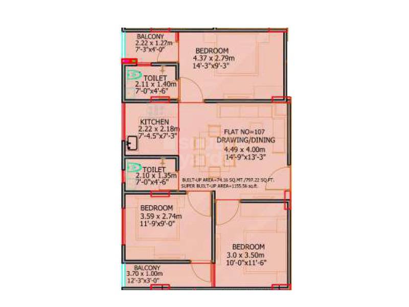 3 BHK 1156 Sq. Ft. Apartment