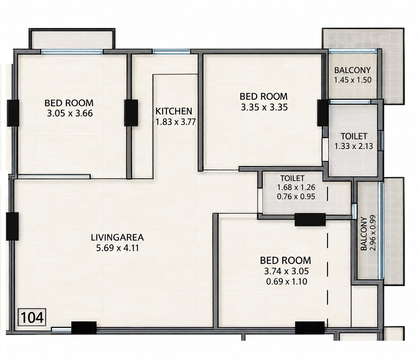 Floor plan of 3 BHK 1317 Sq. Ft. Apartment in Deep Heights, Jaipur