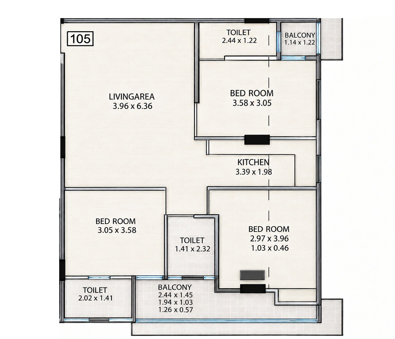 Floor plan of 3 BHK 1468 Sq. Ft. Apartment in Deep Heights, Jaipur