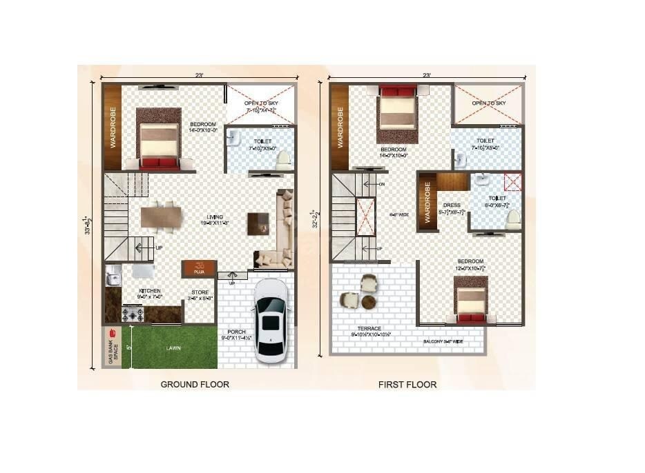 Floor plan of 3 BHK 450 Sq. Ft. Villa in DefineD Meadows Villa, Jaipur