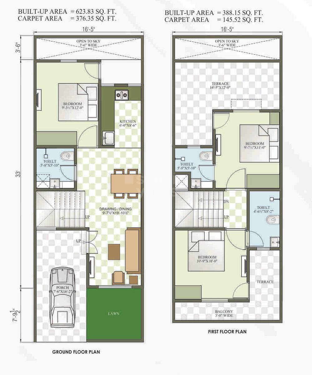 Floor plan of 3 BHK 1012 Sq. Ft. Villa in DefineD Sharda Residency, Jaipur