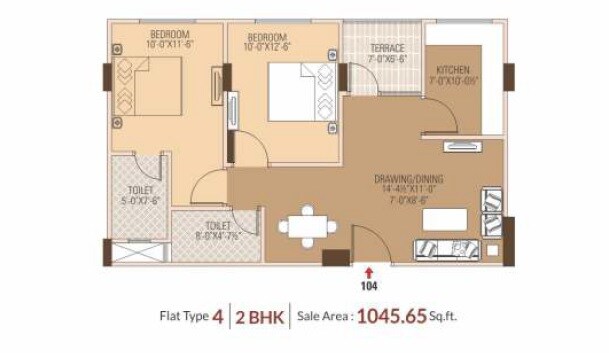 2 BHK 1045 Sq. Ft. Apartment