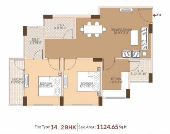2 BHK 1124 Sq. Ft. Apartment