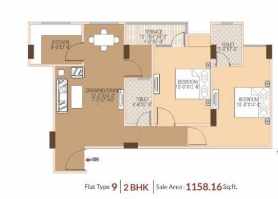 2 BHK 1158 Sq. Ft. Apartment