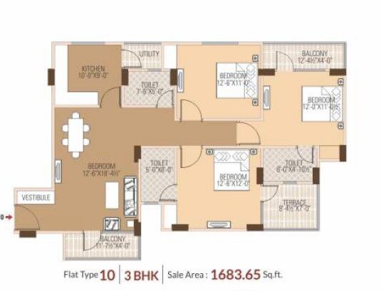 3 BHK 1683 Sq. Ft. Apartment