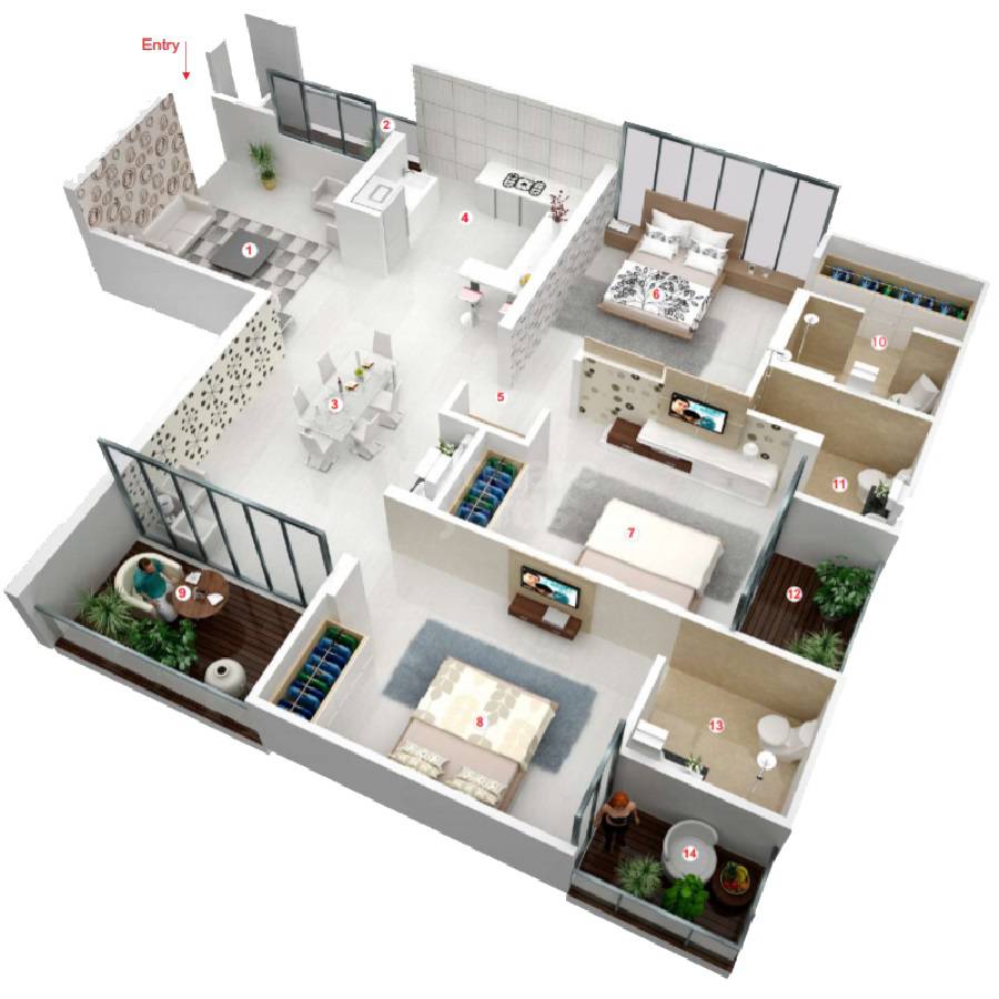 Floor plan of 3 BHK Apartment - 1840 sq. ft. in DND La Foresta, Jaipur