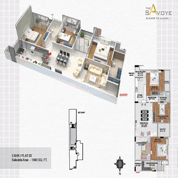 3 BHK 1840 Sq. Ft. Apartment