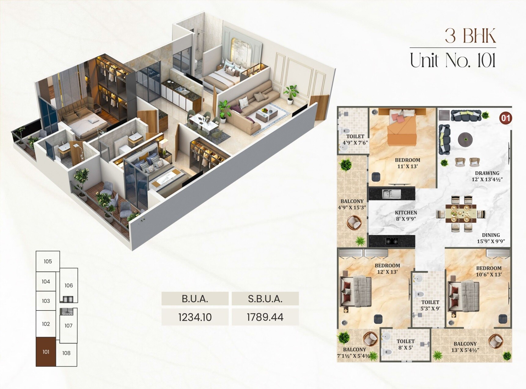 3 BHK 1789 Sq. Ft. Apartment