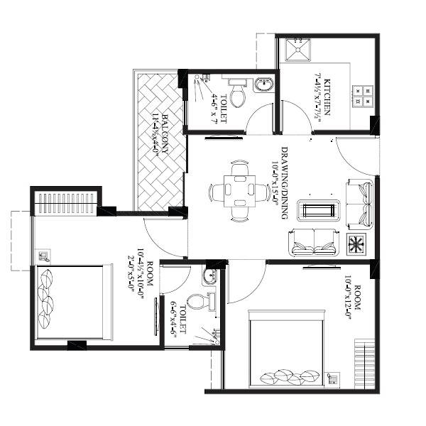 2 BHK 840 Sq. Ft. Apartment