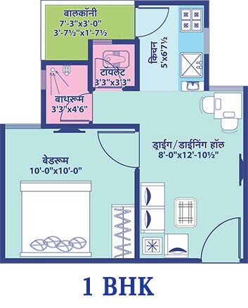 Floor plan of 1 BHK 409 Sq. Ft. Apartment in Elegant Vaishali Utsav, Jaipur