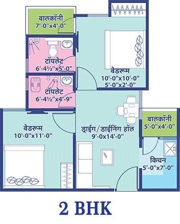 Floor plan of 2 BHK 618 Sq. Ft. Apartment in Elegant Vaishali Utsav, Jaipur