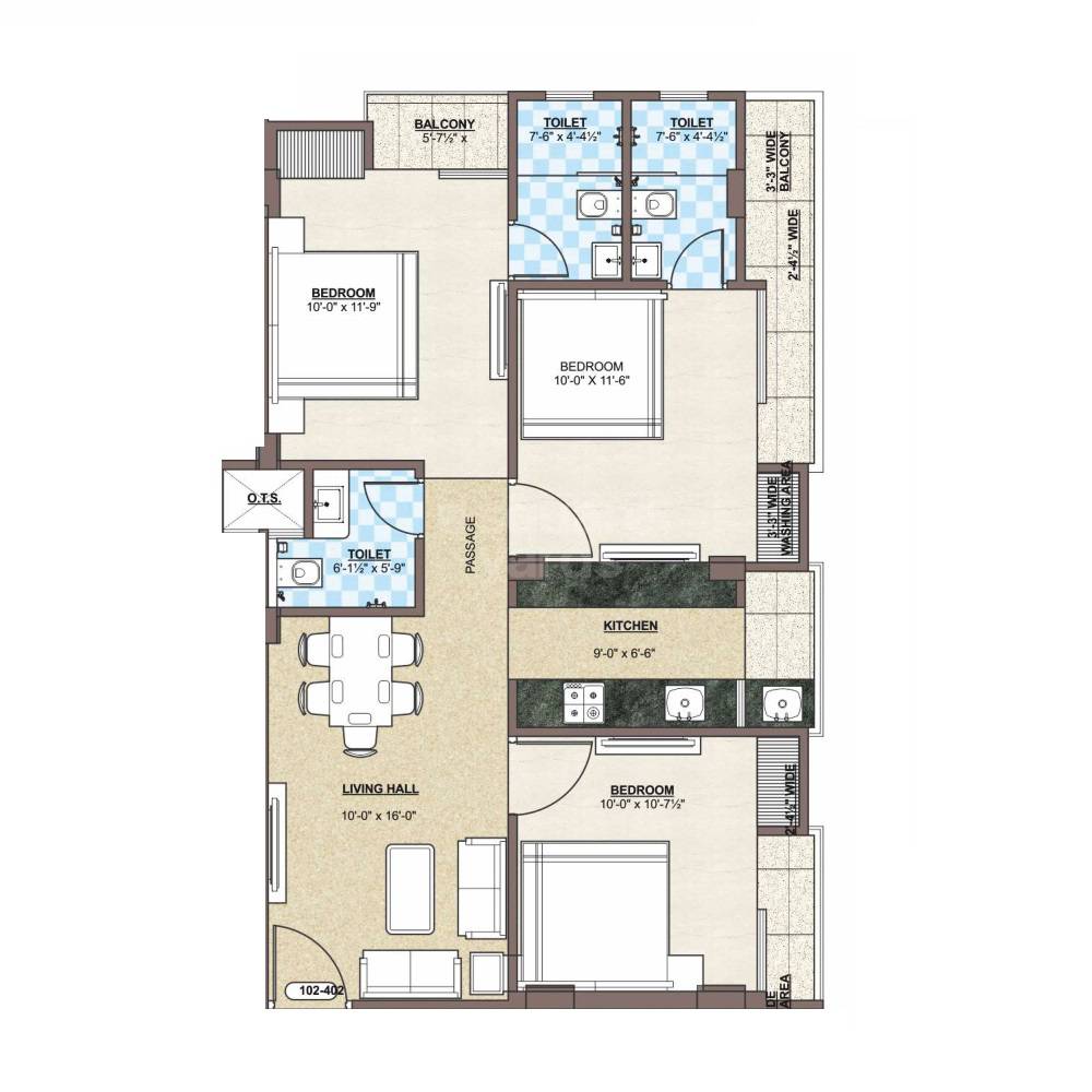 3 BHK 1166 Sq. Ft. Apartment