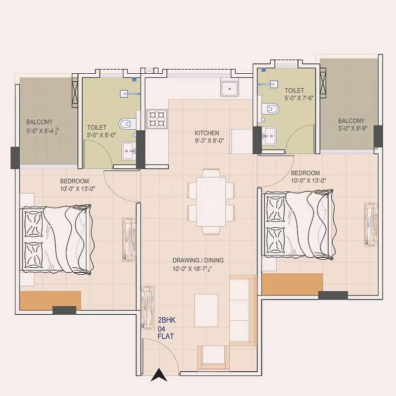 Floor plan of 2 BHK 622 Sq. Ft. Apartment in Elite Prime Lalarpura, Jaipur