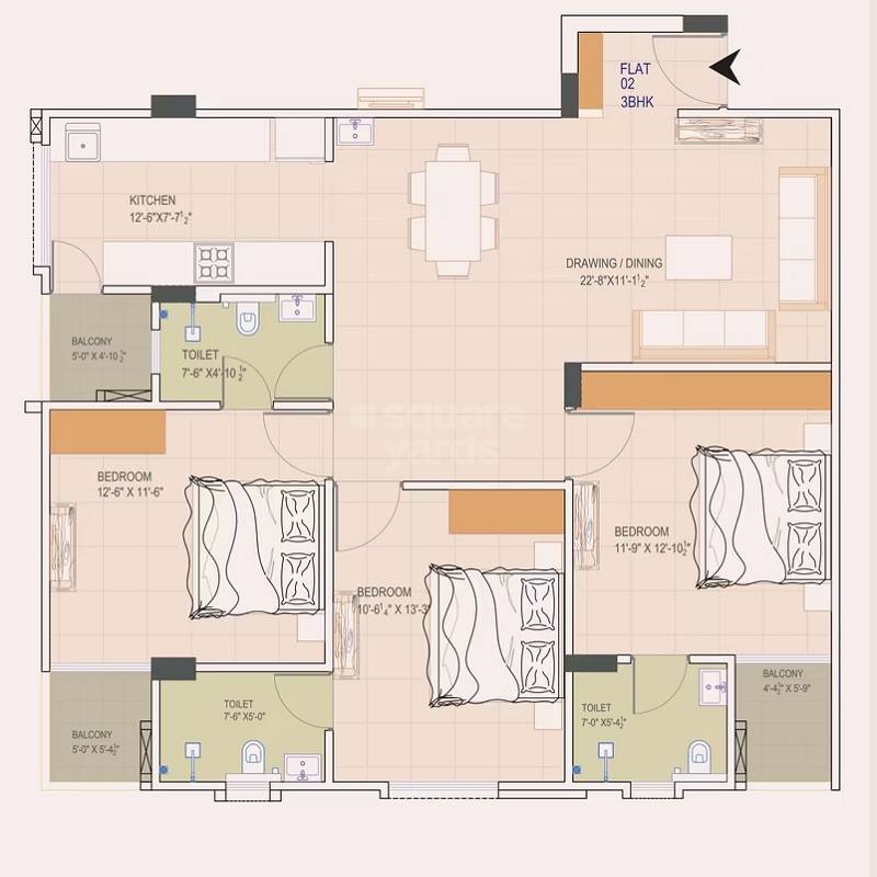 3 BHK 1019 Sq. Ft. Apartment