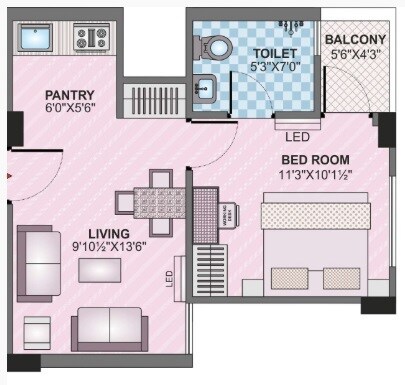 Floor plan of 1 BHK 536 Sq. Ft. Apartment in Eternal Manhattan Riviera, Jaipur