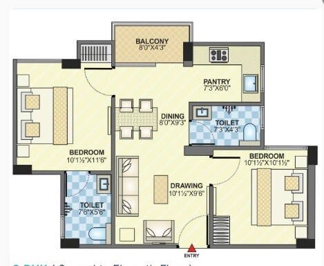 Floor plan of 2 BHK 845 Sq. Ft. Apartment in Eternal Manhattan Riviera, Jaipur