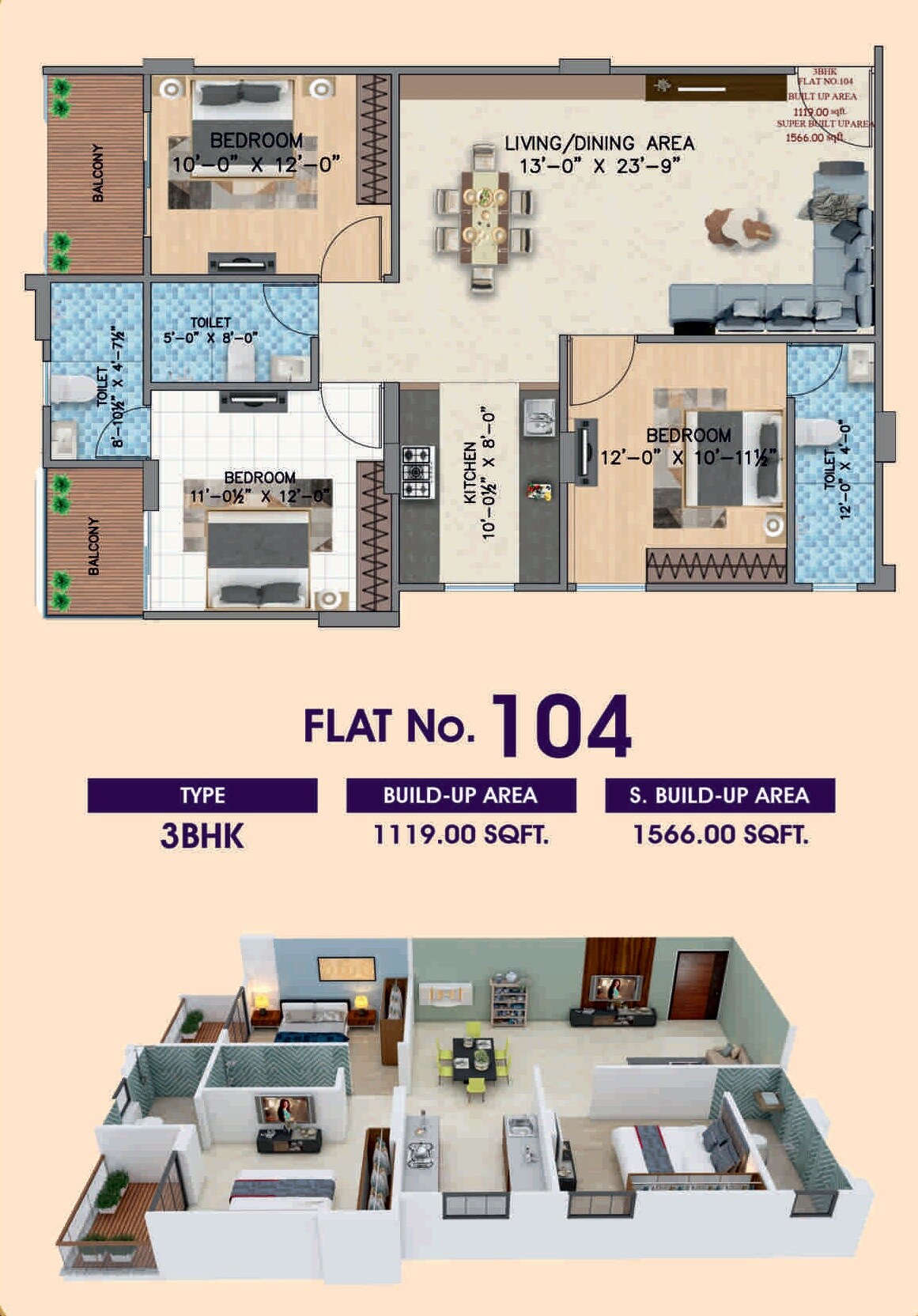 3 BHK 1566 Sq. Ft. Apartment