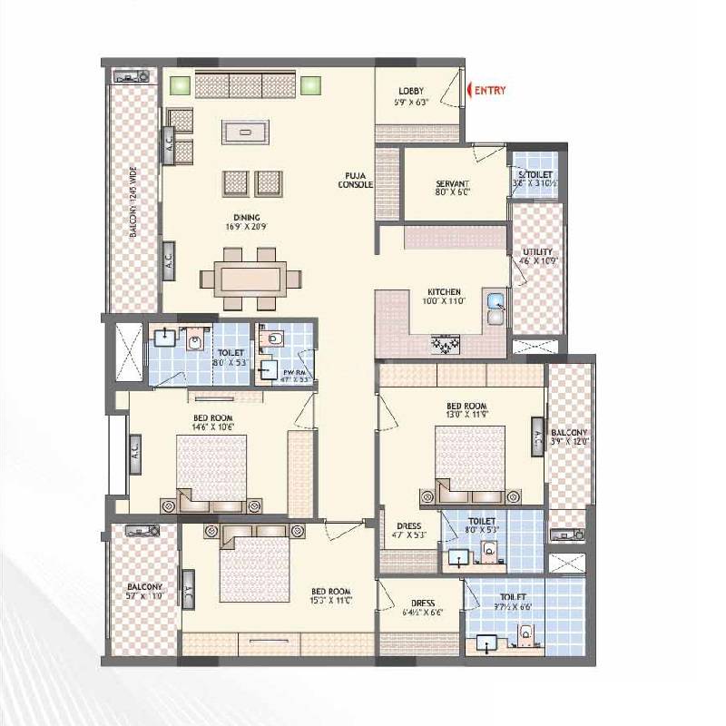 Floor plan of 3 BHK 2317 Sq. Ft. Apartment in Felicity Irene Usha Tower, Jaipur