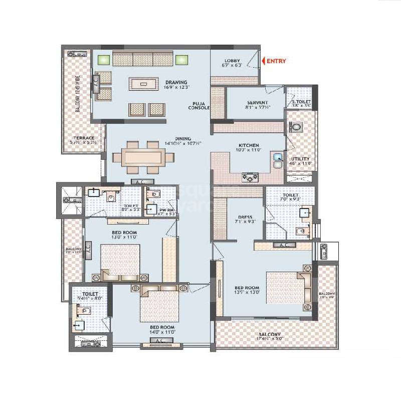 Floor plan of 3 BHK 2429 Sq. Ft. Apartment in Felicity Irene Usha Tower, Jaipur