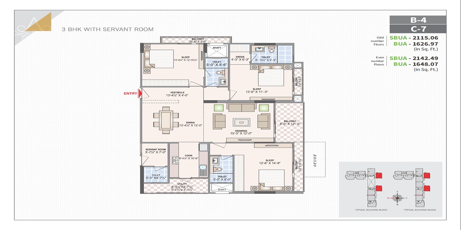 Floor plan of 3 BHK 2115 Sq. Ft. Apartment in Felicity Roongtas Aventura, Jaipur
