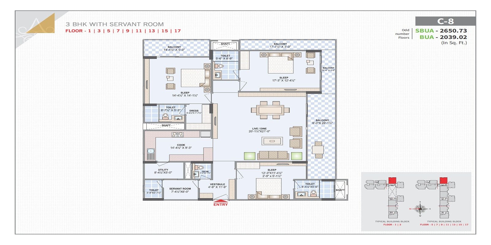 Floor plan of 3 BHK 2650 Sq. Ft. Apartment in Felicity Roongtas Aventura, Jaipur