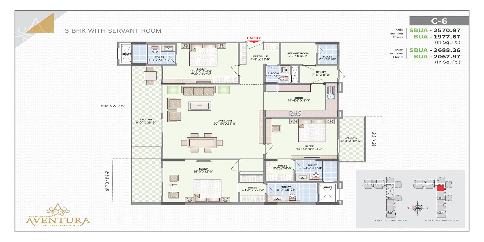 Floor plan of 3 BHK 2668 Sq. Ft. Apartment in Felicity Roongtas Aventura, Jaipur