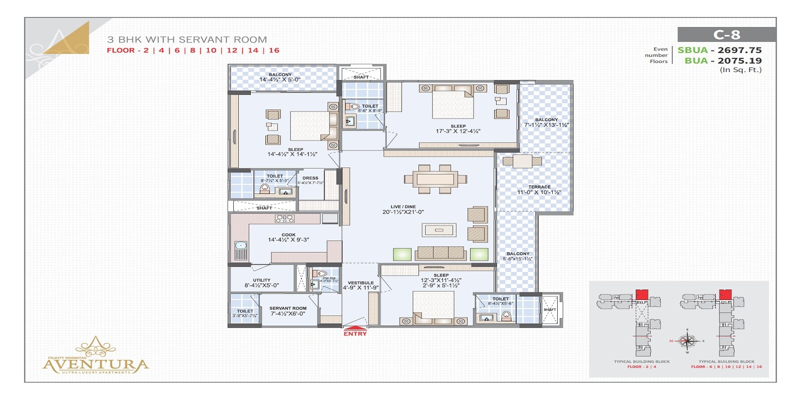 Floor plan of 3 BHK 2698 Sq. Ft. Apartment in Felicity Roongtas Aventura, Jaipur