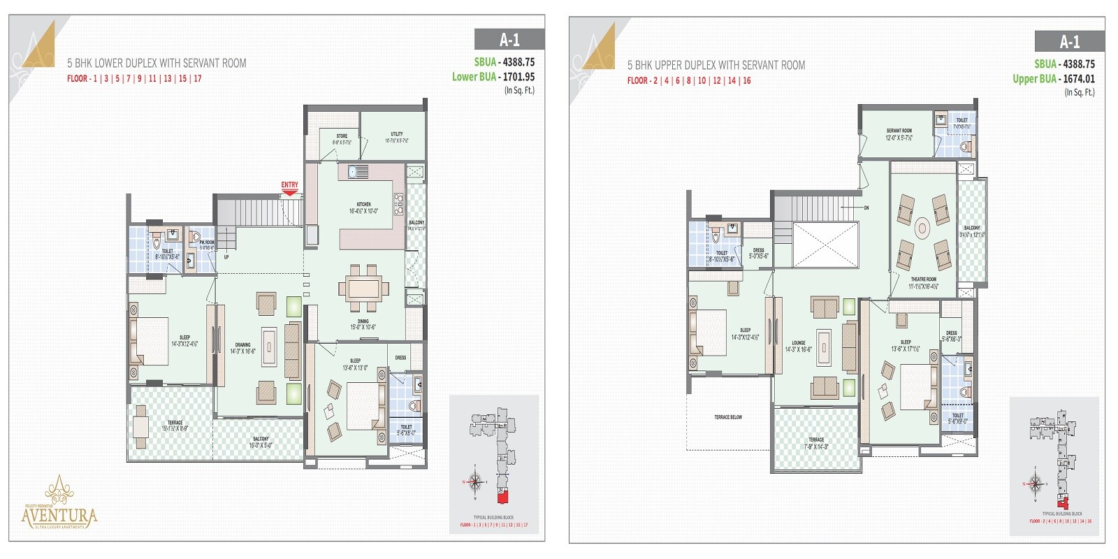 Floor plan of 5 BHK 4332 Sq. Ft. Apartment in Felicity Roongtas Aventura, Jaipur