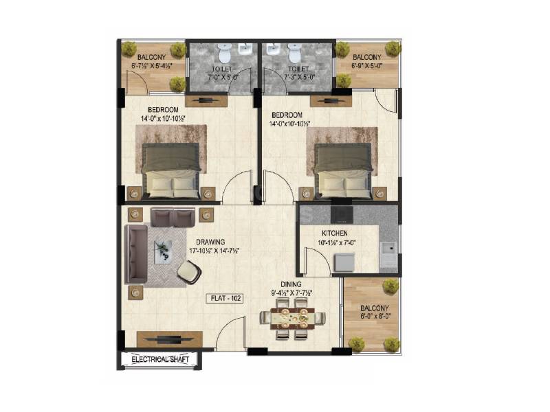 2 BHK 1255 Sq. Ft. Apartment
