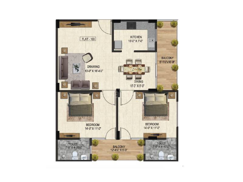 2 BHK 1318 Sq. Ft. Apartment