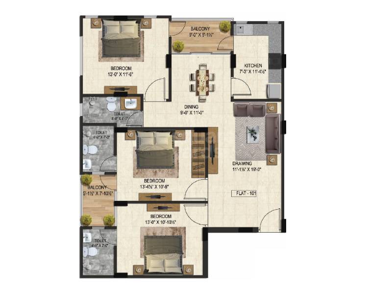 3 BHK 1504 Sq. Ft. Apartment