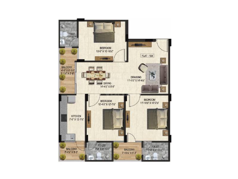 3 BHK 1517 Sq. Ft. Apartment