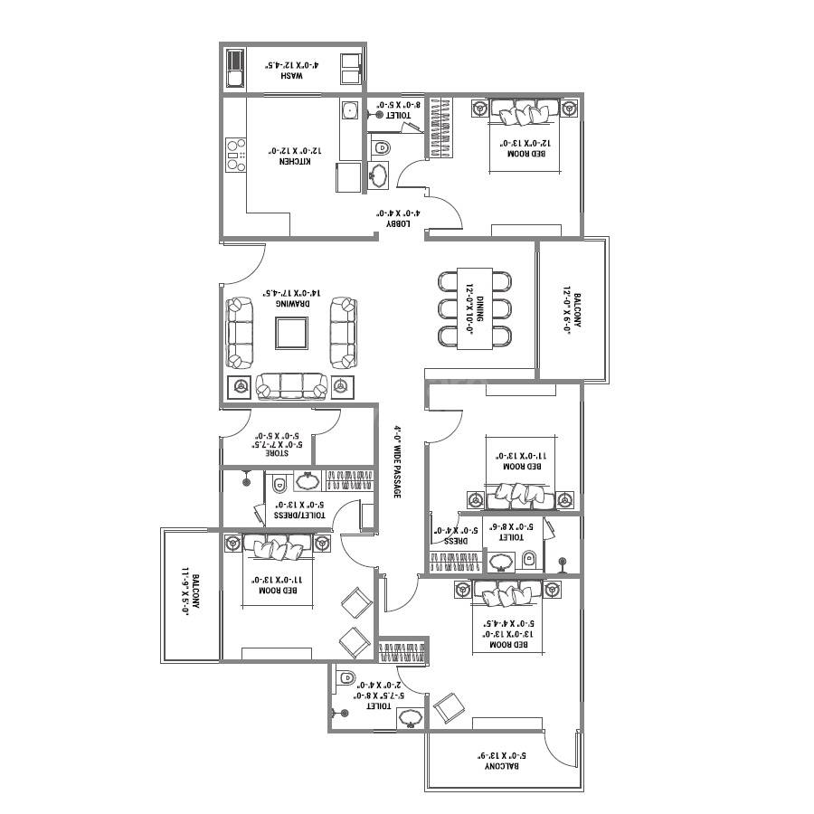 Floor plan of 4 BHK 1564 Sq. Ft. Apartment in FS Pinnacle, Jaipur