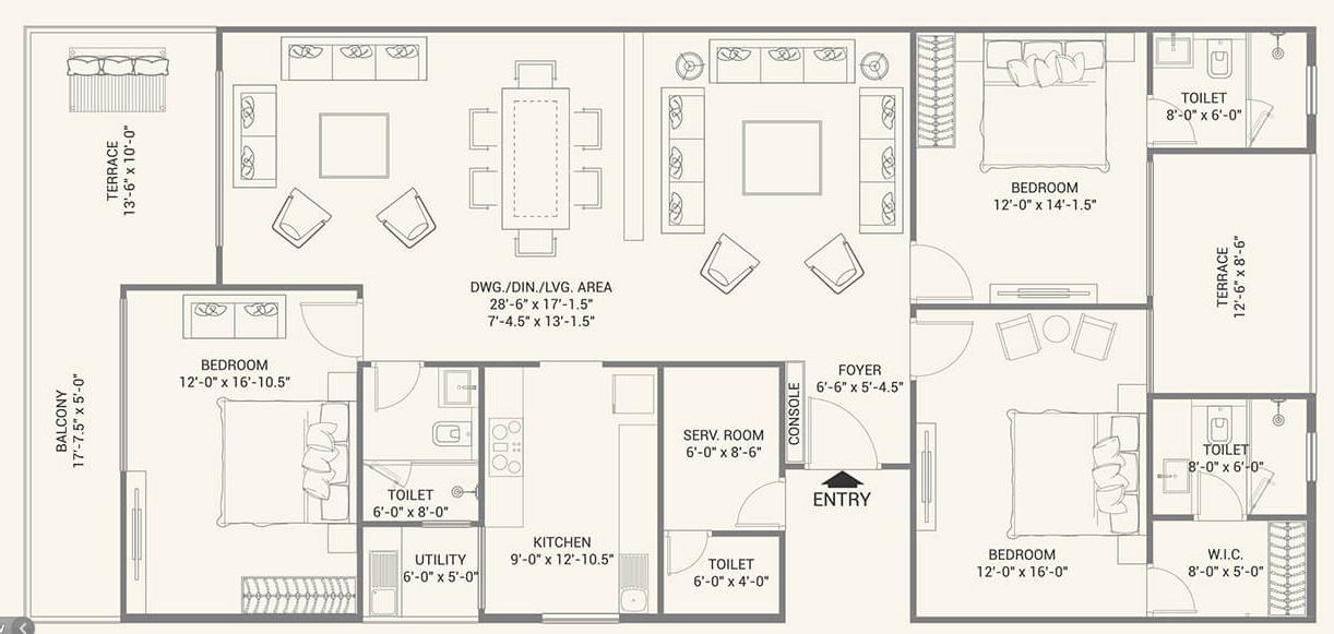 Floor plan of 3 BHK 1602 Sq. Ft. Apartment in FS Realty Jaypore, Jaipur