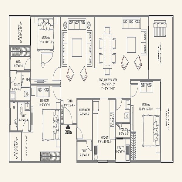 Floor plan of 3 BHK 1628 Sq. Ft. Apartment in FS Realty Jaypore, Jaipur