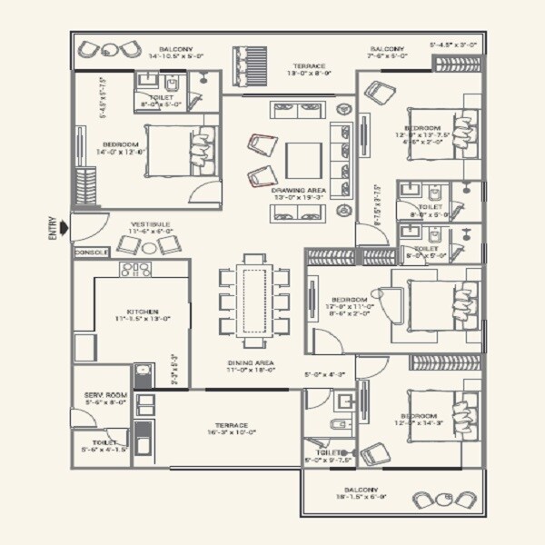 Floor plan of 4 BHK 1793 Sq. Ft. Apartment in FS Realty Jaypore, Jaipur