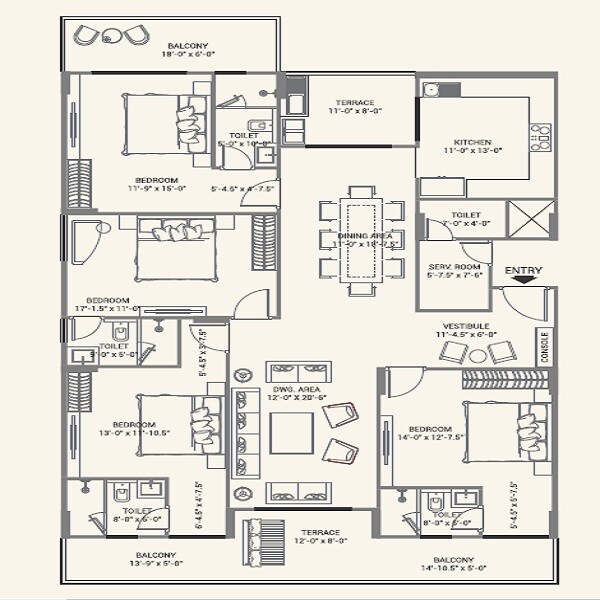 Floor plan of 4 BHK 1812 Sq. Ft. Apartment in FS Realty Jaypore, Jaipur