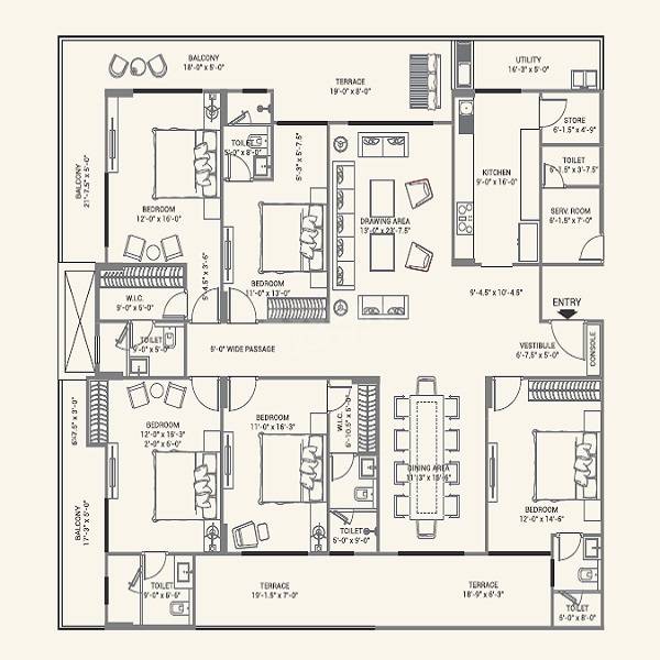 Floor plan of 5 BHK 2290 Sq. Ft. Apartment in FS Realty Jaypore, Jaipur