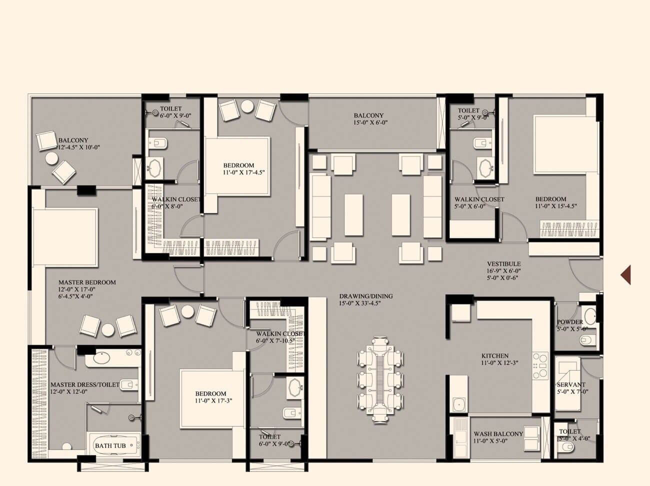Floor plan of 4 BHK 2564 Sq. Ft. Apartment in FS Realty The Crest, Jaipur