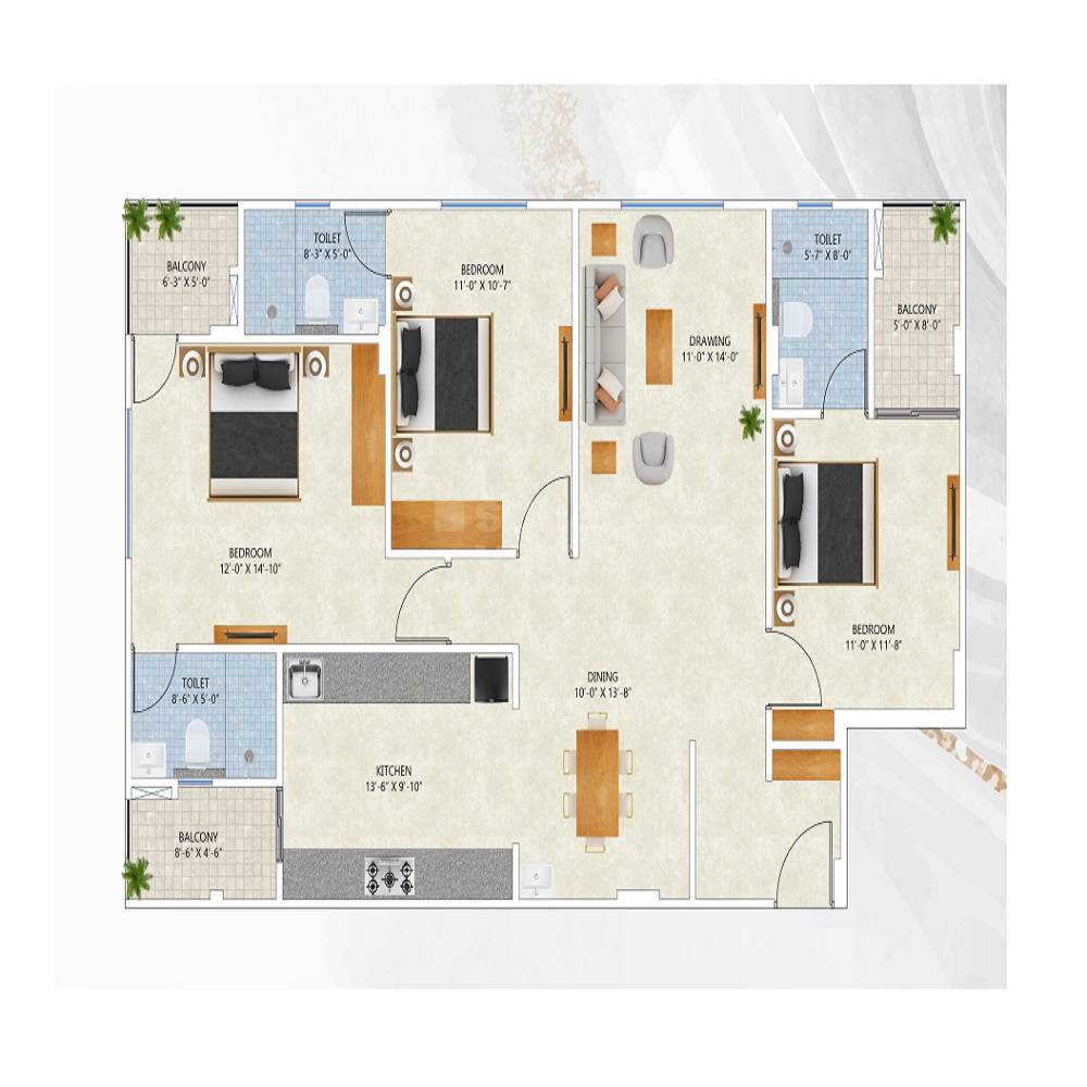 3 BHK 1168 Sq. Ft. Apartment