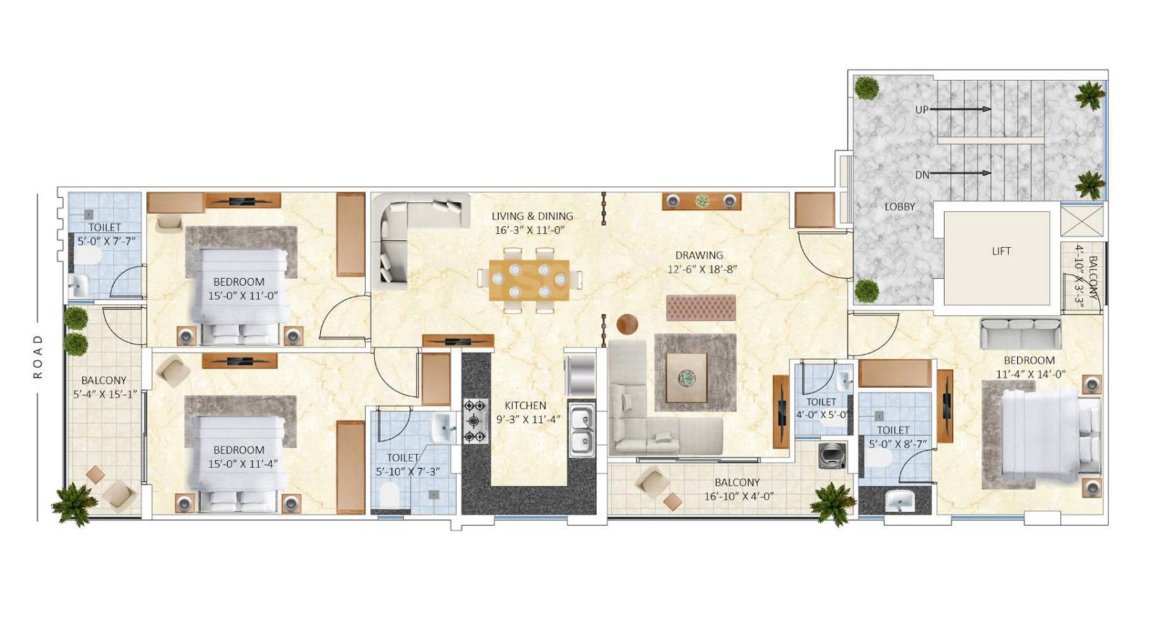Floor plan of 3 BHK 2063 Sq. Ft. Apartment in Ganga Janki Royale, Jaipur