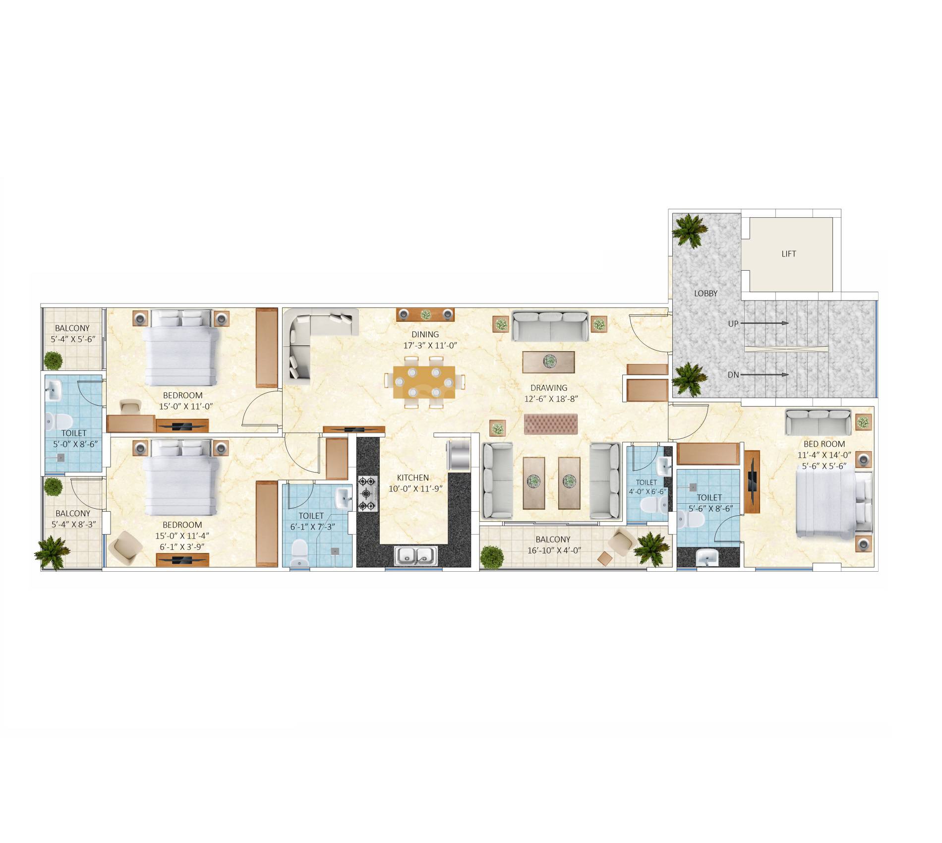 3 BHK 2071 Sq. Ft. Apartment