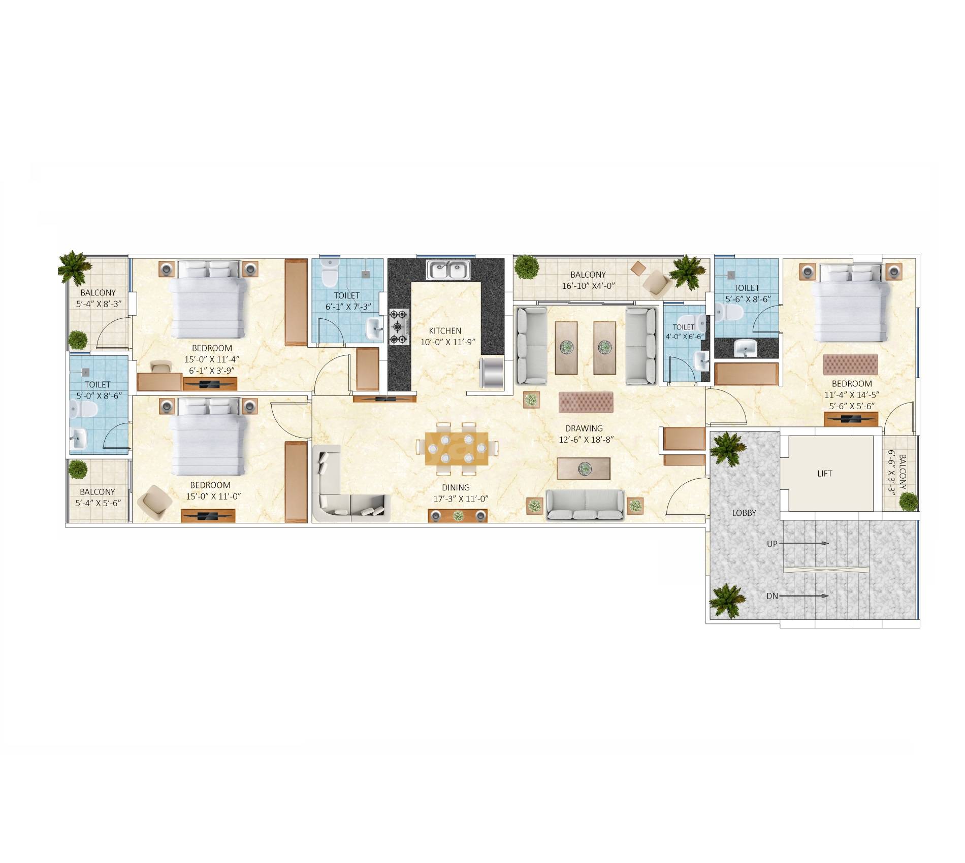 3 BHK 2112 Sq. Ft. Apartment