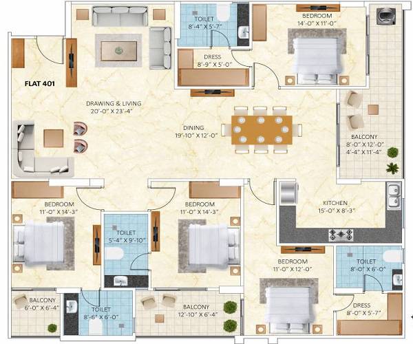 4 BHK 1563 Sq. Ft. Apartment