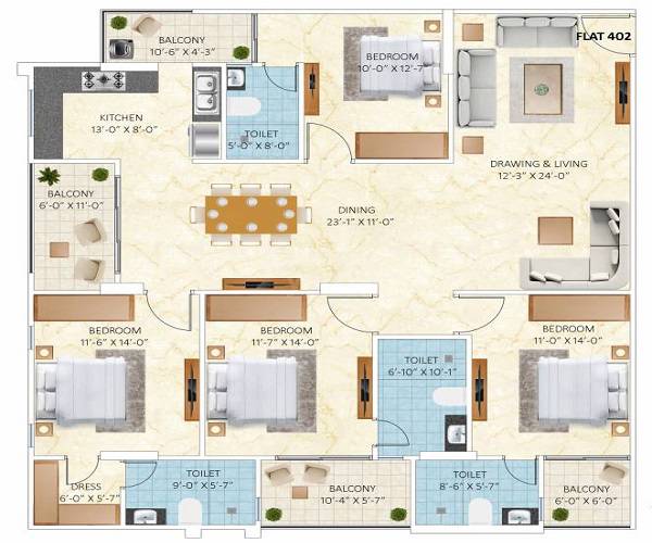 4 BHK 1791 Sq. Ft. Apartment