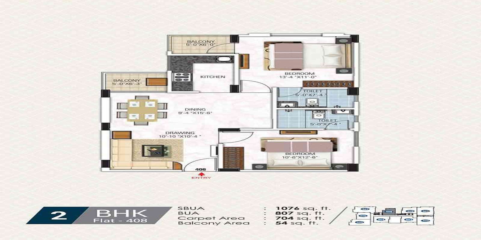 2 BHK 1076 Sq. Ft. Apartment in Gangaa Kotecha Royal Regalia