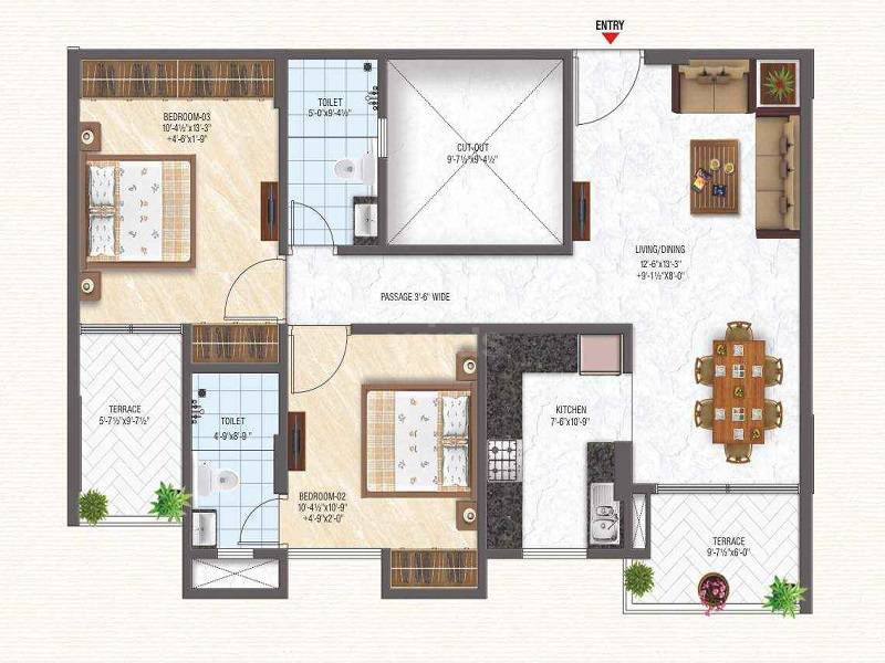Floor plan of 2 BHK 782 Sq. Ft. Apartment in GBD Alaya, Jaipur